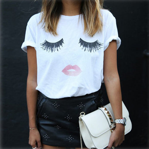 Harajuku Eyelash T Shirt Women Camisas Mujer Loose T Shirt Femme Mujeres Camiseta Plus Size Women T-Shirt White Tops Tees