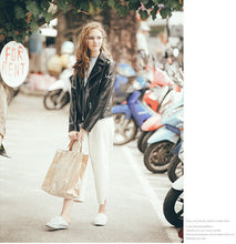 Harajuku Graffiti Letter print PU Faux Leather Jacket Women Bandageg Hem Zipper Slim Motorcycle Biker Coat Black Outerwear