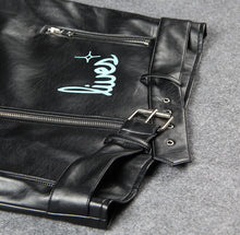 Harajuku Graffiti Letter print PU Faux Leather Jacket Women Bandageg Hem Zipper Slim Motorcycle Biker Coat Black Outerwear