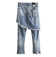 Harajuku Ripped Hole False 2 pieces Ankle-length Denim Pants Woman Casual Jeans Femme light Blue color