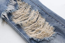 Harajuku Ripped Hole False 2 pieces Ankle-length Denim Pants Woman Casual Jeans Femme light Blue color