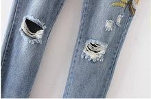 Harajuku Ripped Hole Flower Embroidery Denim Pants Woman Casual Jeans Femme Taille Haute Pantalon Pants Long Jeans Feminino