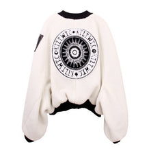 Harajuku Short Hairy Shaggy Embroidery Badge Jacket Stylish Women PU leather Pockets Pilots Bomber Coat Loose Outerwear White