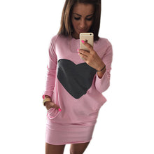 Heart Print Casual Dress Sexy Mini Dresses Long Sleeve O neck Women Dress With Hoody Loose Dress For Women