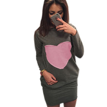 Heart Print Casual Dress Sexy Mini Dresses Long Sleeve O neck Women Dress With Hoody Loose Dress For Women