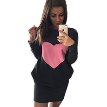 Heart Print Casual Dress Sexy Mini Dresses Long Sleeve O neck Women Dress With Hoody Loose Dress For Women