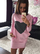 Heart Print Casual Dress Sexy Mini Dresses Long Sleeve O neck Women Dress With Hoody Loose Dress For Women