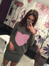 Heart Print Casual Dress Sexy Mini Dresses Long Sleeve O neck Women Dress With Hoody Loose Dress For Women