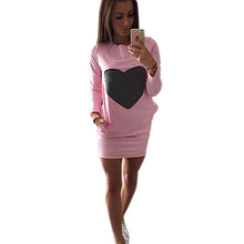 Heart Print Casual Dress Sexy Mini Dresses Long Sleeve O neck Women Dress With Hoody Loose Dress For Women