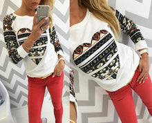Heart Printing Hoodies Tops Women Casual Long Sleeve O Neck Patchwork Slim Sweatshirts Women Clothing M0656