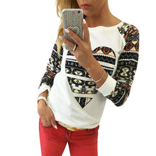 Heart Printing Hoodies Tops Women Casual Long Sleeve O Neck Patchwork Slim Sweatshirts Women Clothing M0656