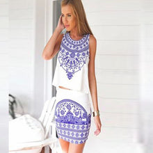 Women's Retro Blue and White Digital Printing Pattern Dress Vestido For Sexy Ladies Mini Dresses J2846