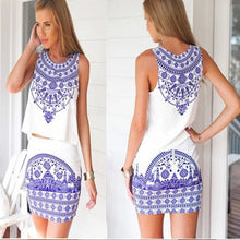 Women's Retro Blue and White Digital Printing Pattern Dress Vestido For Sexy Ladies Mini Dresses J2846