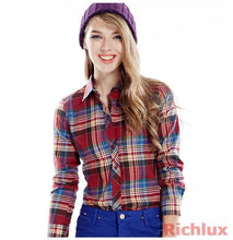 Plaid Blouses Shirts For Women Ladies Long Sleeve Grip Blouses Cute OL Top Shirts Blusas J2349