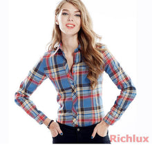 Plaid Blouses Shirts For Women Ladies Long Sleeve Grip Blouses Cute OL Top Shirts Blusas J2349