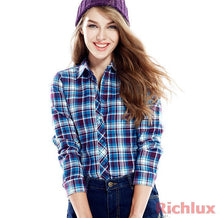 Plaid Blouses Shirts For Women Ladies Long Sleeve Grip Blouses Cute OL Top Shirts Blusas J2349