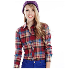 Plaid Blouses Shirts For Women Ladies Long Sleeve Grip Blouses Cute OL Top Shirts Blusas J2349