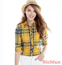 Plaid Blouses Shirts For Women Ladies Long Sleeve Grip Blouses Cute OL Top Shirts Blusas J2349