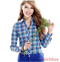 Plaid Blouses Shirts For Women Ladies Long Sleeve Grip Blouses Cute OL Top Shirts Blusas J2349
