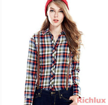 Plaid Blouses Shirts For Women Ladies Long Sleeve Grip Blouses Cute OL Top Shirts Blusas J2349