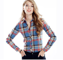 Plaid Blouses Shirts For Women Ladies Long Sleeve Grip Blouses Cute OL Top Shirts Blusas J2349
