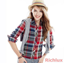 Plaid Blouses Shirts For Women Ladies Long Sleeve Grip Blouses Cute OL Top Shirts Blusas J2349