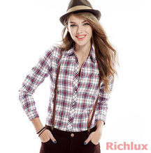 Plaid Blouses Shirts For Women Ladies Long Sleeve Grip Blouses Cute OL Top Shirts Blusas J2349