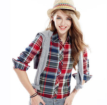 Plaid Blouses Shirts For Women Ladies Long Sleeve Grip Blouses Cute OL Top Shirts Blusas J2349
