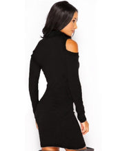 Sexy Cold Shoulder Women's Turtle Neck Dresses Knitted Solid Slim Bodycon Mini Dress Vestidos S-XL LX120