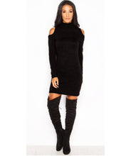 Sexy Cold Shoulder Women's Turtle Neck Dresses Knitted Solid Slim Bodycon Mini Dress Vestidos S-XL LX120