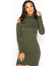 Sexy Cold Shoulder Women's Turtle Neck Dresses Knitted Solid Slim Bodycon Mini Dress Vestidos S-XL LX120