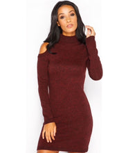 Sexy Cold Shoulder Women's Turtle Neck Dresses Knitted Solid Slim Bodycon Mini Dress Vestidos S-XL LX120