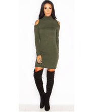 Sexy Cold Shoulder Women's Turtle Neck Dresses Knitted Solid Slim Bodycon Mini Dress Vestidos S-XL LX120