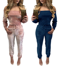 Sexy Off the Shoulder Pleuche Drawstring Long Jumpsuit Puls Size Women's Pink Blue Rompers Costomes Femininos LX137