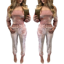 Sexy Off the Shoulder Pleuche Drawstring Long Jumpsuit Puls Size Women's Pink Blue Rompers Costomes Femininos LX137