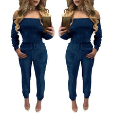 Sexy Off the Shoulder Pleuche Drawstring Long Jumpsuit Puls Size Women's Pink Blue Rompers Costomes Femininos LX137