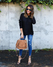 Solid Slim Fit Pullovers Knitted Sweater With Grey Black Hem Hole Tops Plus Size Knittwear LX090