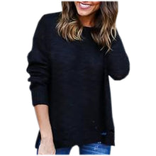 Solid Slim Fit Pullovers Knitted Sweater With Grey Black Hem Hole Tops Plus Size Knittwear LX090