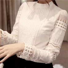 Women's Cotton Shirts long-sleeved Blouses Slim basic Tops hollow lace shirts For J2531