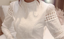 Women's Cotton Shirts long-sleeved Blouses Slim basic Tops hollow lace shirts For J2531