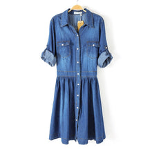 plus-size-women-clothing-new-denim-dress-slim-cowboy-casual-a-line-dress-with-buttons BBL