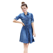 plus-size-women-clothing-new-denim-dress-slim-cowboy-casual-a-line-dress-with-buttons BBL