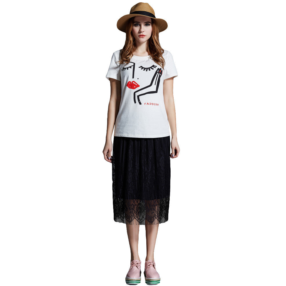 t-shirt-women-eyelash-lip-print-short-sleeve-casual-tops-loose-pullover-women-tops-white-plus-size-blusas BBL