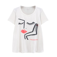 t-shirt-women-eyelash-lip-print-short-sleeve-casual-tops-loose-pullover-women-tops-white-plus-size-blusas BBL