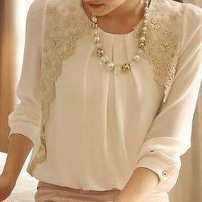 Women's Blouse Chiffon Long Sleeve Shirts Crochet Embroidery Lace Tops Plus Size Blusas Femininas GBL-02