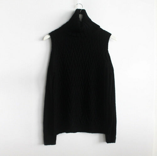 High Roll neck off the shoulder Pullovers Sweater Retro Cable Twist Knit Ribbed Panel Jumper Vintage Women Knitwear Tops 3 color