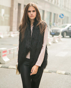 Long Hairy Shaggy Faux Goat Fur Irregular Cardigan Vest Gilet Waistcoat Coat
