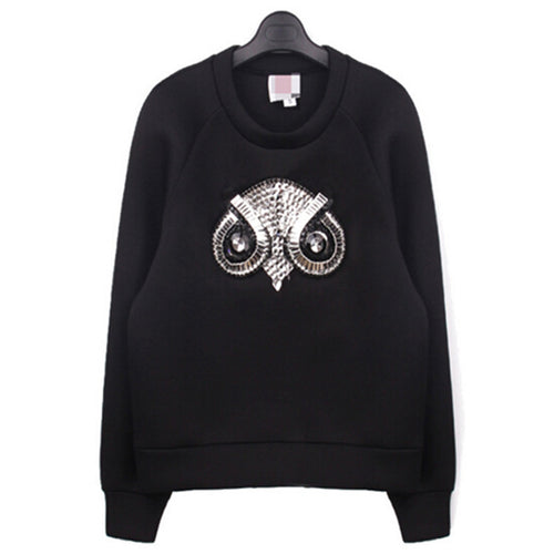 Patchwork Sequined Stud & Bead Embellishments Sweatshirts Pullovers Sexy Lady Long sleeve Sweats Jumper
