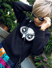 Patchwork Sequined Stud & Bead Embellishments Sweatshirts Pullovers Sexy Lady Long sleeve Sweats Jumper