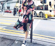 Retro Flower Print Pleated Long Shirt Dress Women Lapel Long Sleeve Loose Midi Pleated Dresses Large size